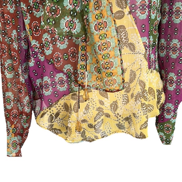 NWT Zara Semi Sheer Chiffon Paisley Printed Tie Neck Beaded Tassel Blouse - XL - Picture 11 of 16
